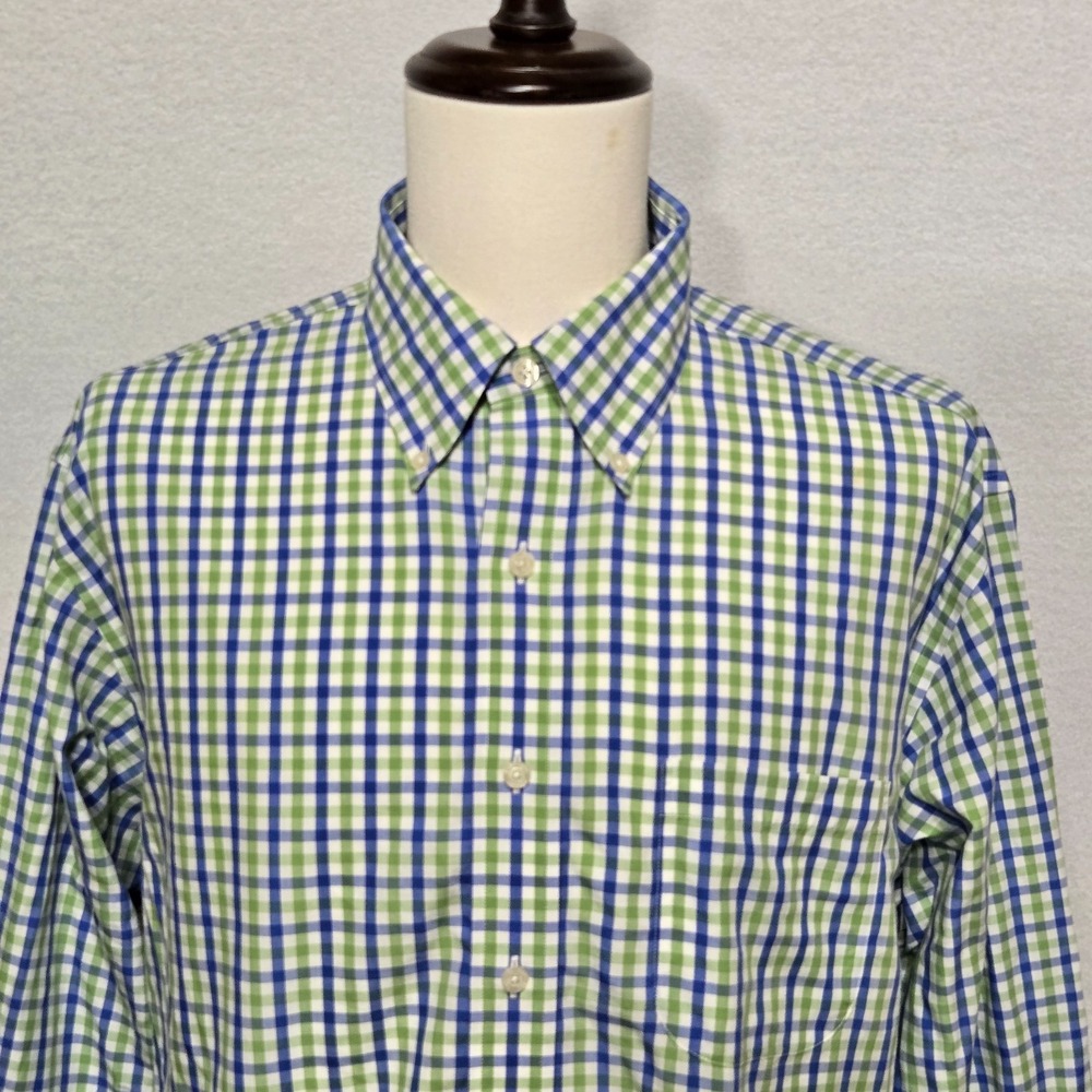 Brooks Brothers Polo Shirt Mens Large‎ Green Blue Check Button Down Traditional - Picture 4 of 8
